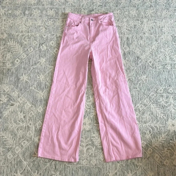 H&M Denim - H&M baby pink high waisted/wide leg jeans